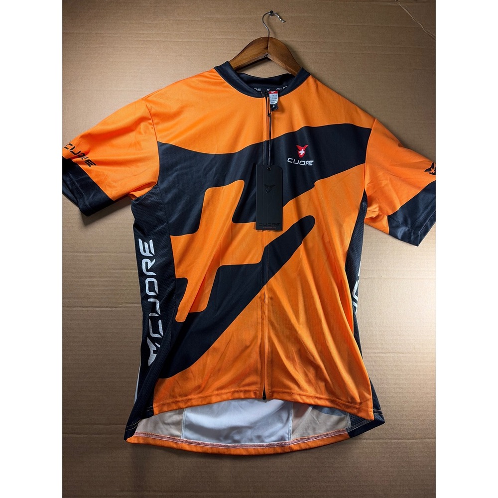 Cuore Cycling Jersey Mens Size Large Orange Black Full Zip‎ Short Sleeve New